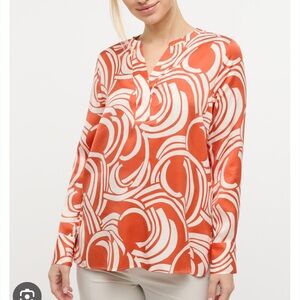 Eterna Orange and White Graphic Blouse with Mandarin Collar